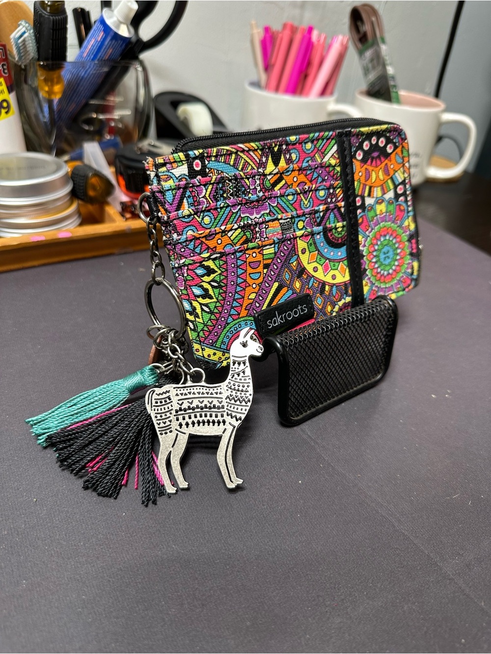 Sakroots Multicolor Boho Phone Wallet Case with Keychain Tassels